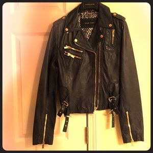 NWOT/ unused navy leather with gold zips jacket